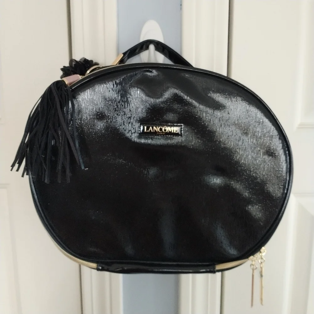 Lancome Faux Black Leather Train Make-up Travel Case